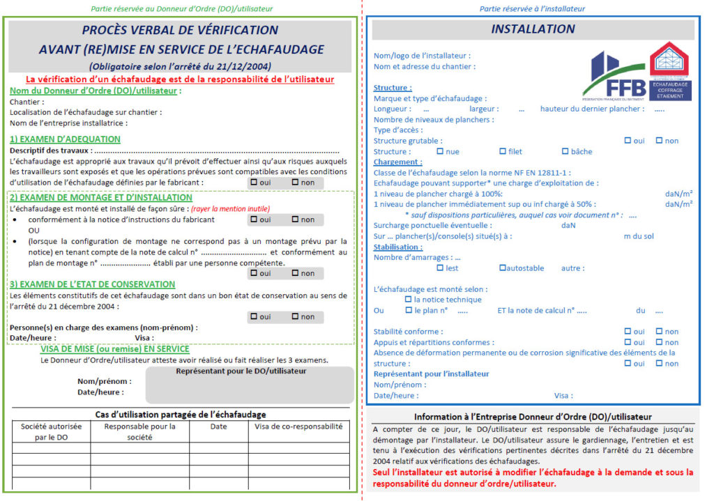 Vérification et réception des échafaudages de pied STA Formation